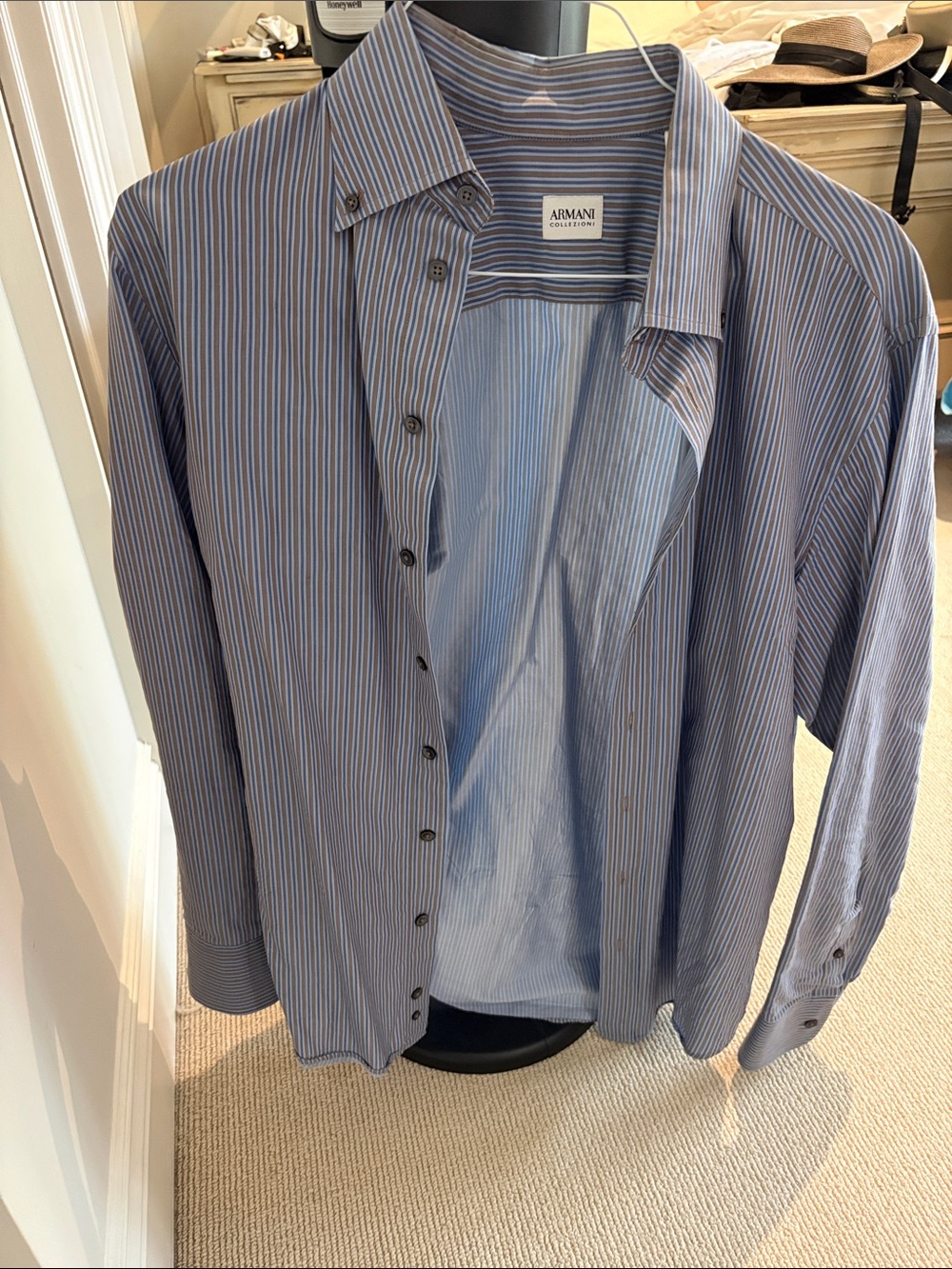 Armani Collezioni Men’s Light Blue and Navy Striped Dress Shirt